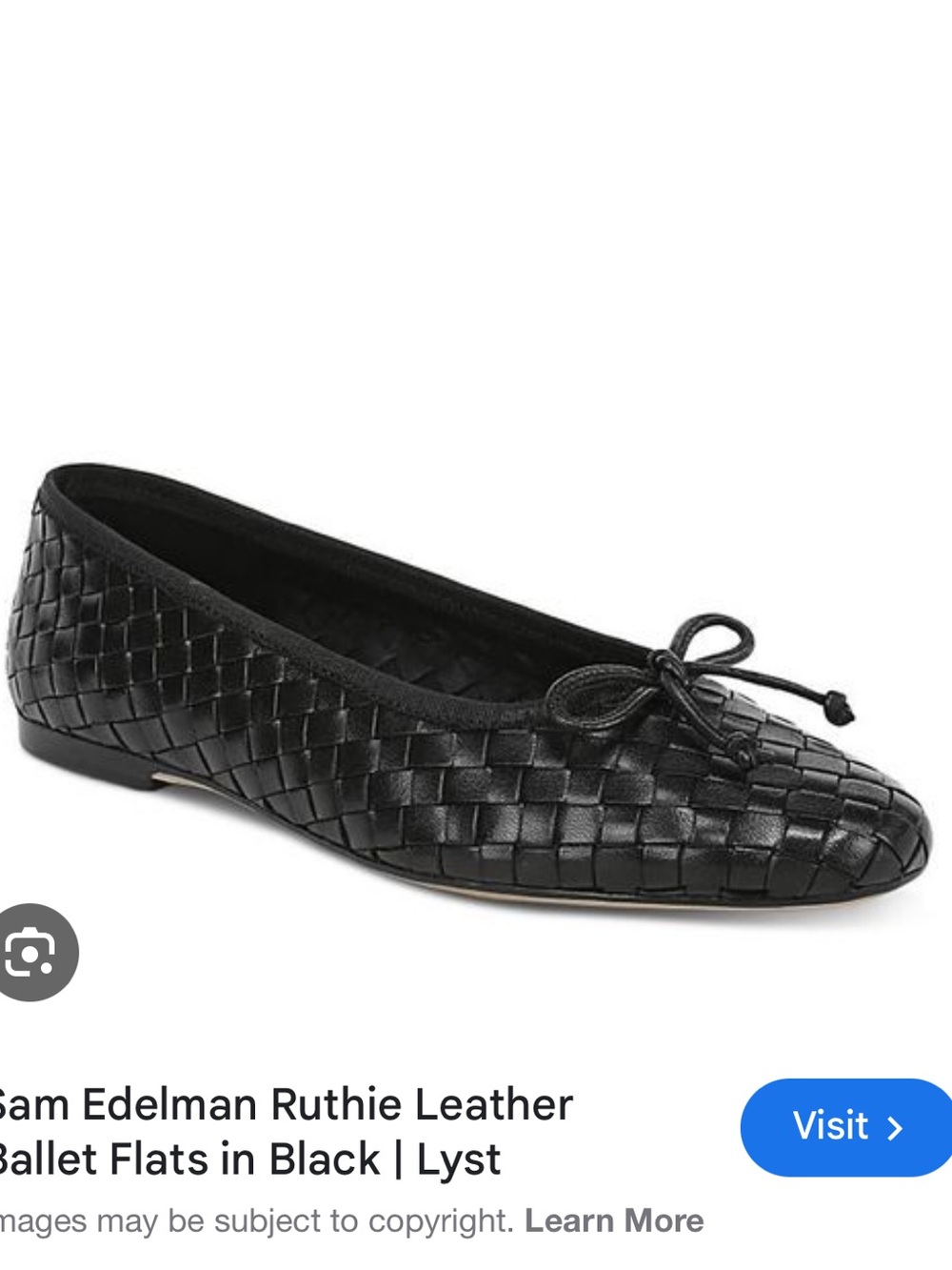 Tahari Samila Black leather Woven Bow Ballet Flats